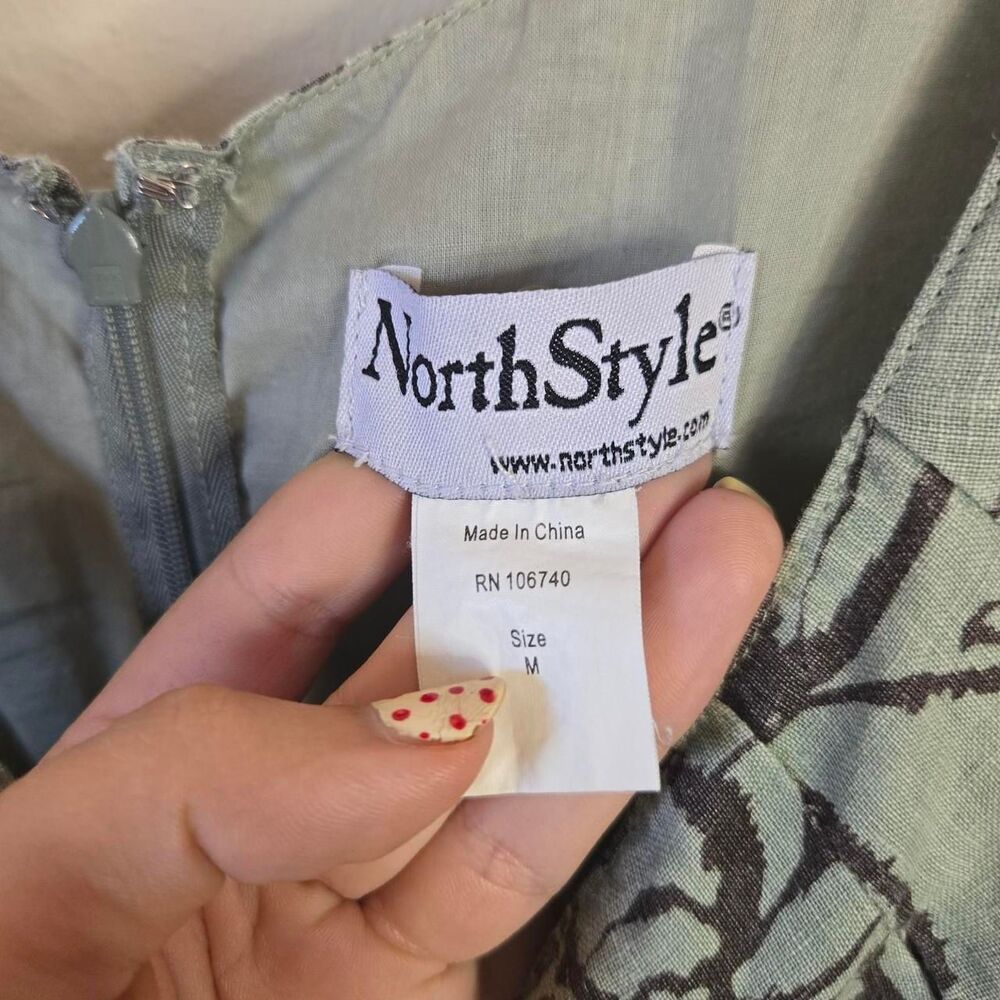 North Style Y2K 2000S Pure Linen Pleated Aline Midi Length Floral Nature Dress - Picture 6 of 7